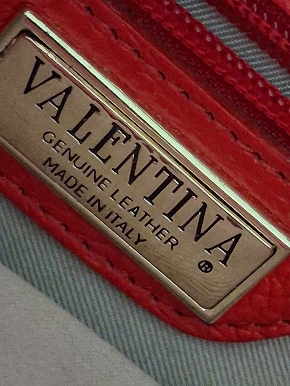 Valentina Red Leather Shoulder Bag with Gold Plaque